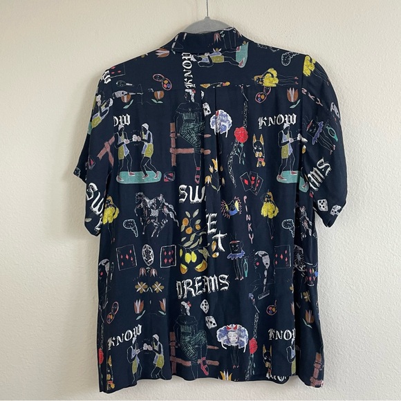 Caron Callahan Doodle Print Johan Top Button Up Relaxed Shirt Size L - Picture 9 of 11